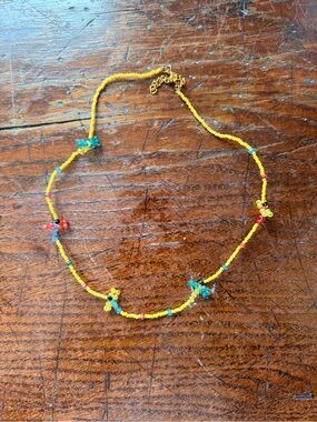 Yellow Seed Bead Necklace with Multicolor Accents